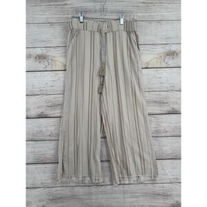 Beau/Dawson Linen Blend Striped Wide Leg Lounge Pants Women's Small Beige